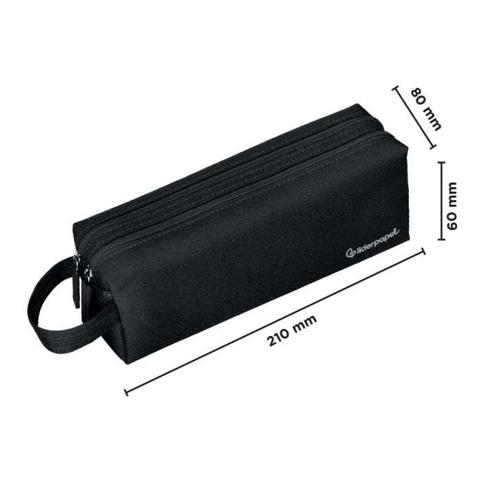 Estuche Portatodo Liderpapel Classic Rectangular Con Asa 2 Cremalleras 210 X80 mm Negro 1