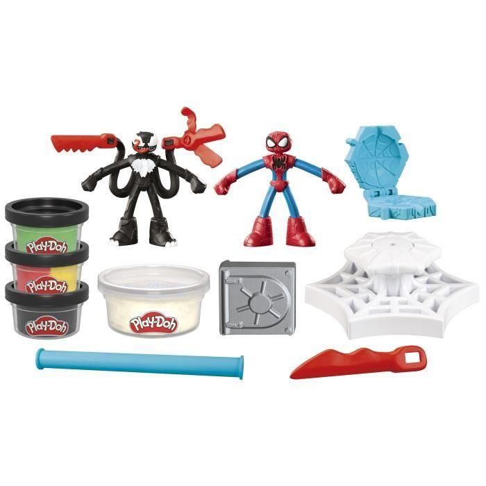 Play-Doh F9827 Set de Juego Spider-Man Marvel Lanza y Atrapa con Figuras Venom y Spider-Man, Incluye Caja Fuerte para Moldear 1