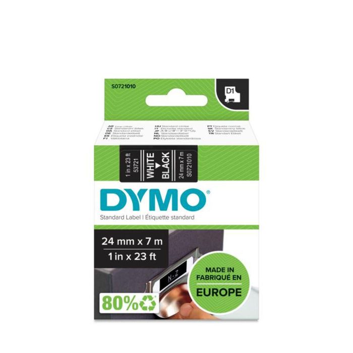 Cinta Laminada para Rotuladoras Dymo D1 53721 24 mm LabelManager™ Blanco Negro (5 Unidades) 1