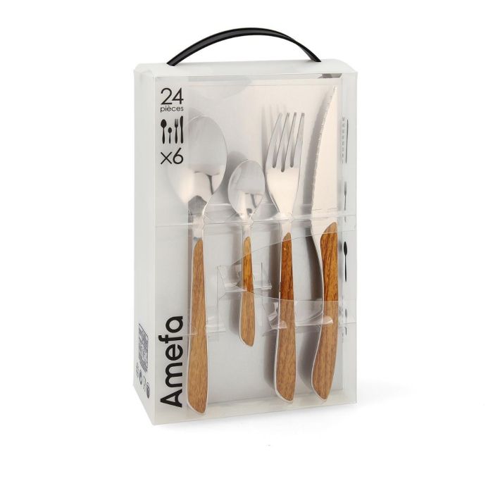 Amefa Set de 24 Cubiertos de Mesa con Mango de Madera Eclat, Metal Texturizado, Higiénico y Duradero, Apto Lavavajillas. Tamaño 14-8-25 cm 3 Amefa Set de 24 Cubiertos de Mesa con Mango de Madera Eclat, Metal Texturizado, Higiénico y Duradero, Apto Lavavajillas. Tamaño 14-8-25 cm 3