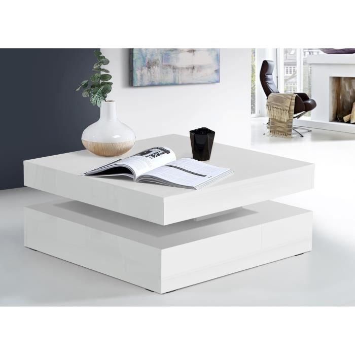 Mesa de centro con tapa giratoria - Cuadrada blanco brillo - 78 x 78 x 36 cm