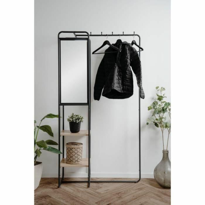 Mueble de Recibidor con Estructura Metálica y 2 Estantes - Espejo - Negro / Roble Artesano - 100x185x37cm - LUTON003747 5 Mueble de Recibidor con Estructura Metálica y 2 Estantes - Espejo - Negro / Roble Artesano - 100x185x37cm - LUTON003747 5
