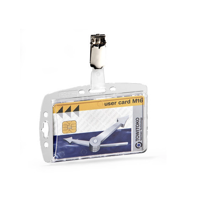 Durable Identificador con Pinza Giratoria Acrílico Horizontal para Pases de Seguridad 54x85 mm 1