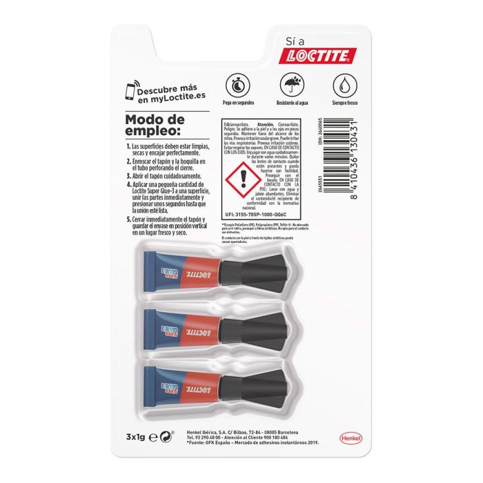 Loctite Super Glue 3 Pegamento Instantáneo Líquido para Todo Tipo de Materiales, Máxima Fuerza, 3x1g Blíster Monodosis 1 Loctite Super Glue 3 Pegamento Instantáneo Líquido para Todo Tipo de Materiales, Máxima Fuerza, 3x1g Blíster Monodosis 1