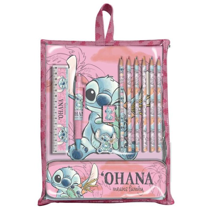 Disney Set de Papelería Stitch con Regla, Bolígrafo, Borrador y Estuche - Ideal para Material Escolar