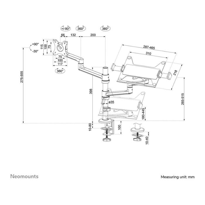 Neomounts DS20-425BL2 Brazo para Monitor y Portátil de 17-27" y 11.6-17.3" Negro