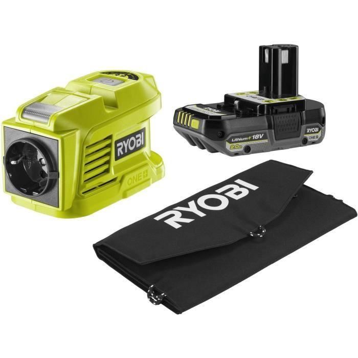Ryobi RY18BI150B-0 Kit de Viaje: Panel Solar 21W + Transformador / Cargador + Batería Litio+ 18V 2.0Ah