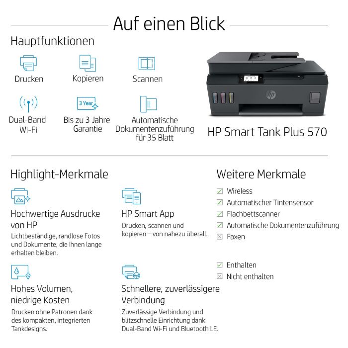 HP Smart Tank Plus 570 Impresora 3en1 A4 WiFi Bluetooth ADF HP Smart Tank Plus 570 Impresora 3en1 A4 WiFi Bluetooth ADF