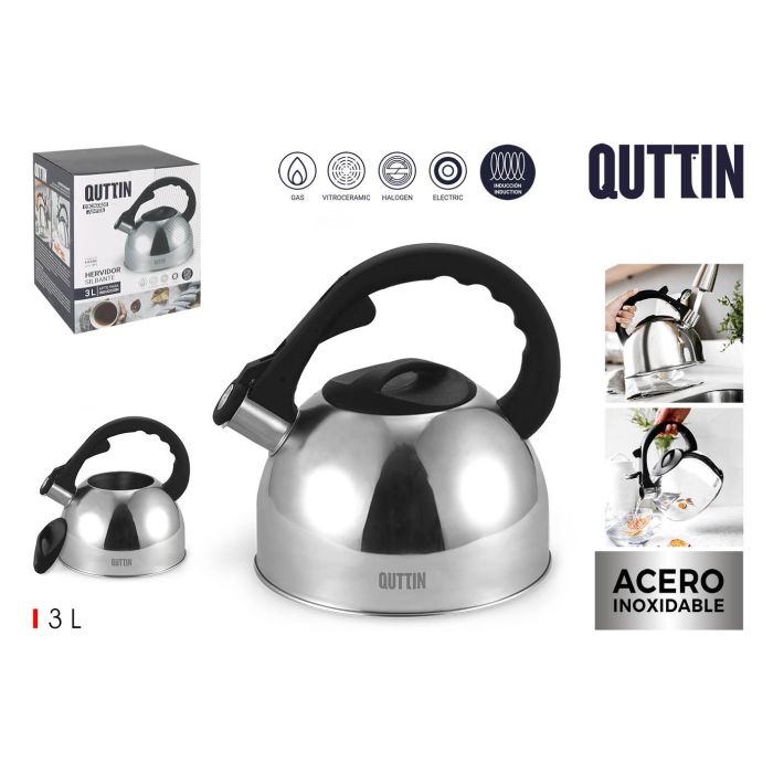 Quttin Hervidor Silbante 3 Litros, 20 cm Ancho x 22 cm Alto x 20 cm Largo, 4.72 kg (6 Unidades)