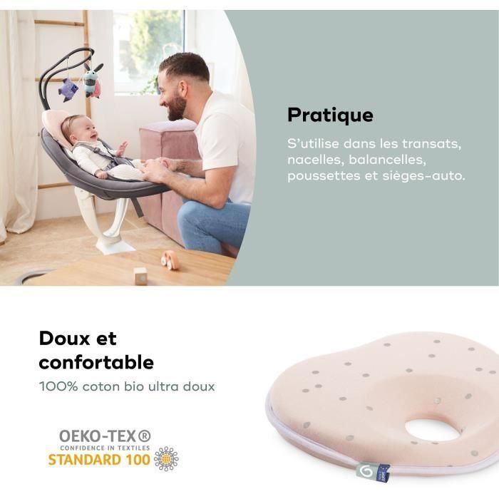Babymoov Lovenest Soporte Ergonómico para Cabeza Plana de Bebé, Previene Plagiocefalia, Algodón Suave Transpirable Desde Nacimiento, Rosa 4