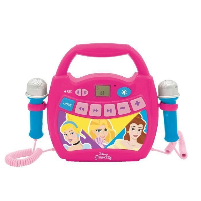 Lexibook Princesa de Disney - Reproductor Karaoke Bluetooth Portátil para Niños con 2 Micrófonos, Efectos de Luz LED, Grabación y Cambio de Voz, Batería Recargable 1