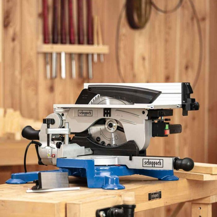 Scheppach HM100T Sierra Ingletadora Pendular con Mesa Superior, Hoja de Carburo 254mm 60 Dientes, Potencia 1800W 3 Scheppach HM100T Sierra Ingletadora Pendular con Mesa Superior, Hoja de Carburo 254mm 60 Dientes, Potencia 1800W 3