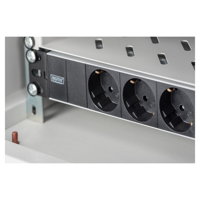 Digitus 1HE Regleta deenchufes con 3 Tomas Tipo F, Aluminio, Negro, Cable 2m 1
