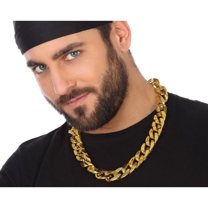 Collar Cadena Dorada Falsa Eslabones Gruesos Adulto - Accesorio Disfraz Rapero Hip Hop Gangster Años 90