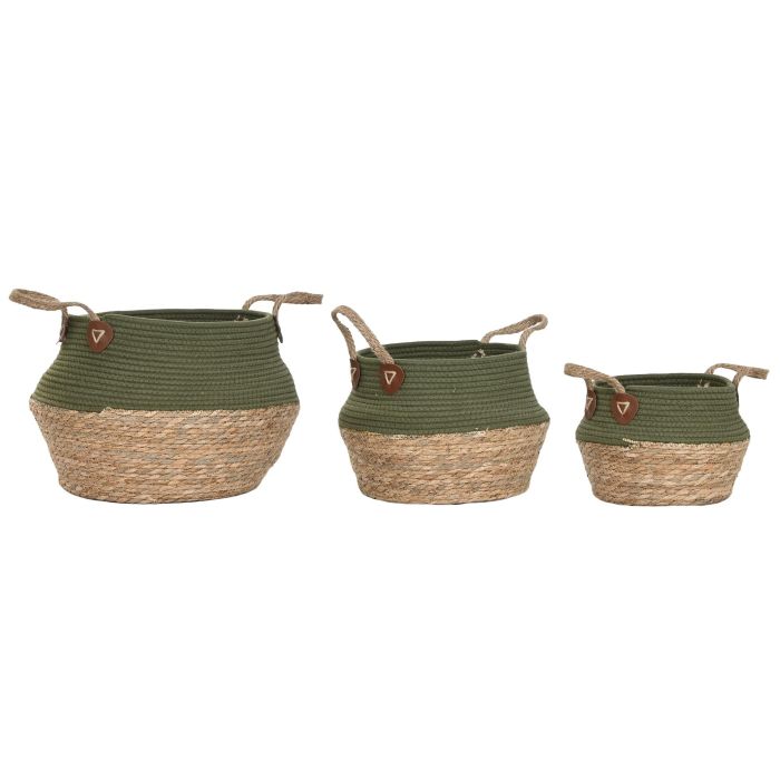 DKD Home Decor Cesta de Almacenamiento Fibra Algodón Verde Natural 41 x 37 x 41 cm Set de 3