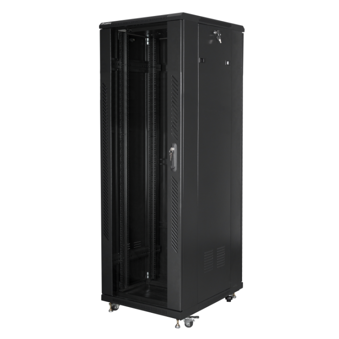 Lanberg FF01-6837-12B Armario Rack de Suelo 37U, Capacidad de Carga 800 kg, IP20, Negro, con Cerradura y Patas Ajustables