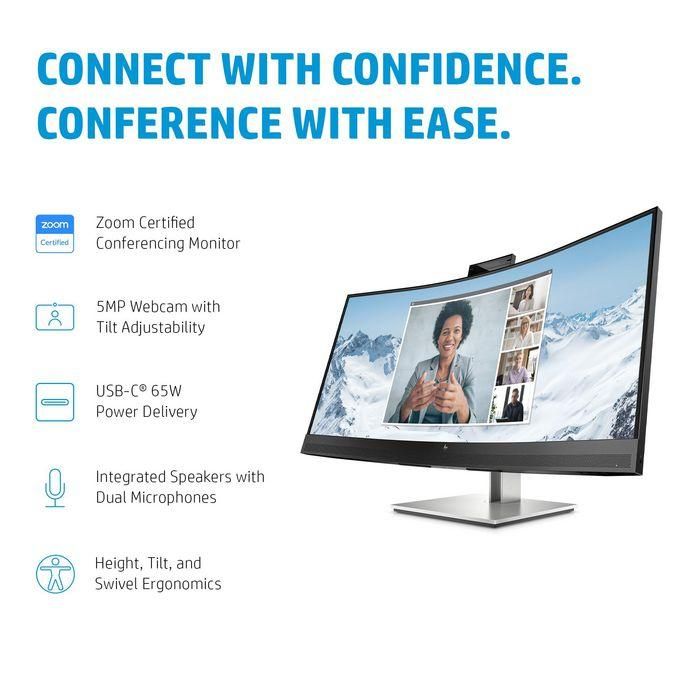 HP E34m G4 Monitor Curvo WQHD USB-C para Conferencias Certificado Zoom, con Webcam 5MP, Altavoces y Carga Laptop 16
