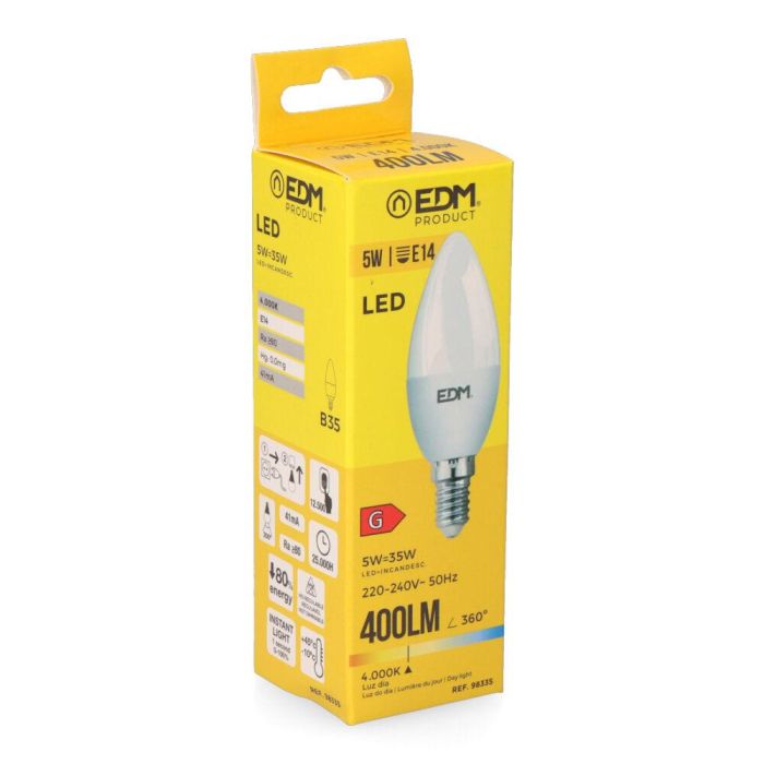 Edm Bombilla vela LED E14 5W 400lm 4000K luz día Ø3,5x10cm 1