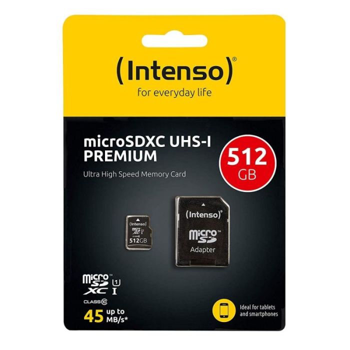 Intenso 3423493 Tarjeta Micro SDXC UHS-I Premium 512GB Clase 10 hasta 45MB/s con Adaptador 1 Intenso 3423493 Tarjeta Micro SDXC UHS-I Premium 512GB Clase 10 hasta 45MB/s con Adaptador 1