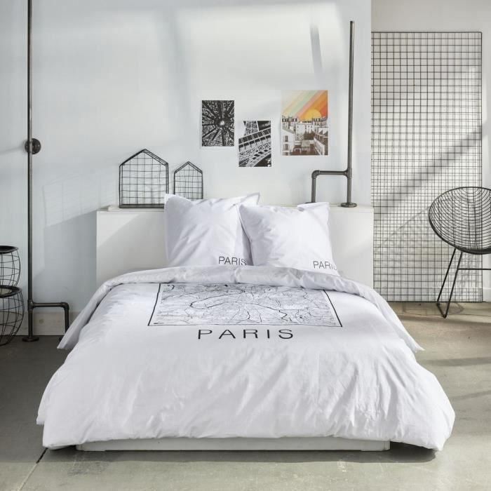 Juego de cama - HOY - JAVA - 2 personas - 240x220 cm - Algodón - Estampado París - Blanco Juego de cama - HOY - JAVA - 2 personas - 240x220 cm - Algodón - Estampado París - Blanco