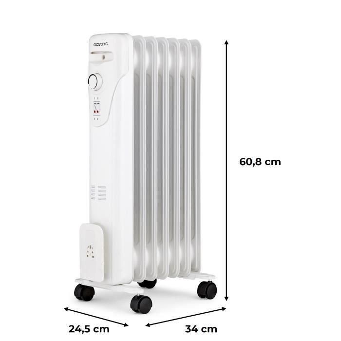 Oceanic OCEABH1500W2 Baño de aceite de radiador eléctrico 1500W - 3 potencias, 7 Elementos, Blanco, Móvil 3