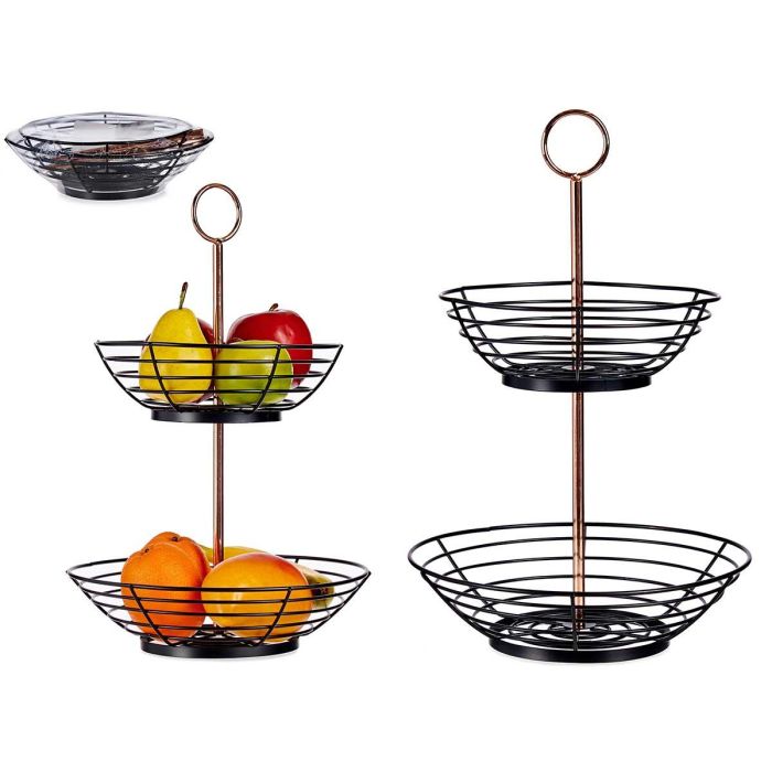 Frutero Dos Pisos Acero Negro con Asa Cobre Kinvara 28.5x28.5x42.3 cm (8 Unidades) Frutero Dos Pisos Acero Negro con Asa Cobre Kinvara 28.5x28.5x42.3 cm (8 Unidades)