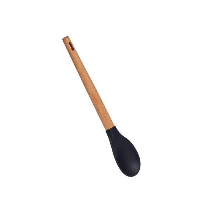 Kinvara Cuchara de Silicona con Mango de Madera de Haya, Negro/Madera, 30 cm (Set de 48) 1