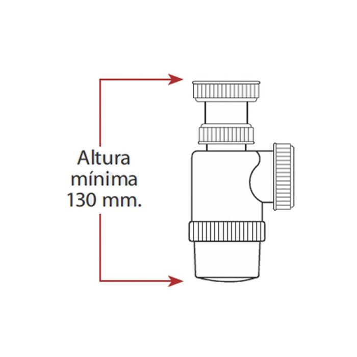 Mirtak Mini sifón de botella extensible 1" 1/2" PVC Blanco para válvula automática