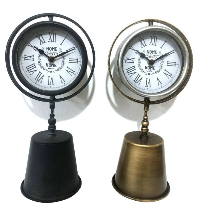 DKD Home Decor Reloj de Sobremesa Vintage para Hogar, Hierro y Cristal Negro Dorado, 32 cm de Alto, Set de 4 Unidades Surtidas