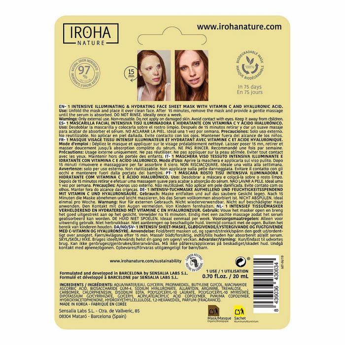 Iroha Mascarilla Facial Iluminadora con Vitamina C y Ácido Hialurónico 1 u