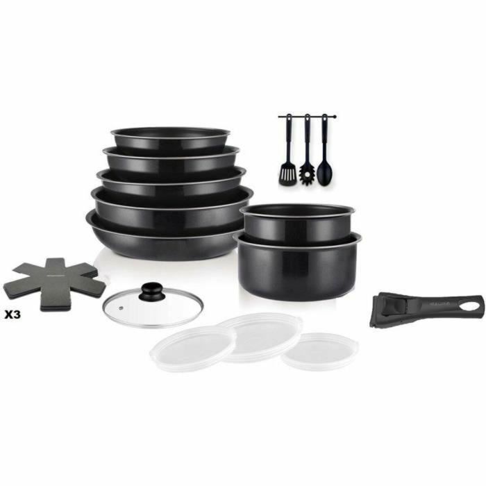 Batería de cocina - Todo tipo de fuegos, incluida inducción - ART & CUISINE - AC1824 - Aluminio - 18 piezas - Antiadherente - Mango extraíble Batería de cocina - Todo tipo de fuegos, incluida inducción - ART & CUISINE - AC1824 - Aluminio - 18 piezas - Antiadherente - Mango extraíble