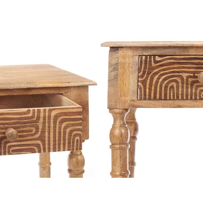 Mesa de Recibidor con 2 Cajones, Curvas Natural, Madera Mango, Marrón - Giftdecor 98x77x42 cm 3