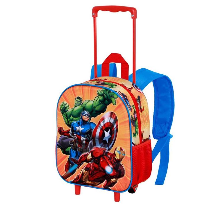 Marvel Los Vengadores Mochila 3D con Ruedas Pequeña Attack Rojo - Infantil con Relieve Frontal y Bolsillos Laterales