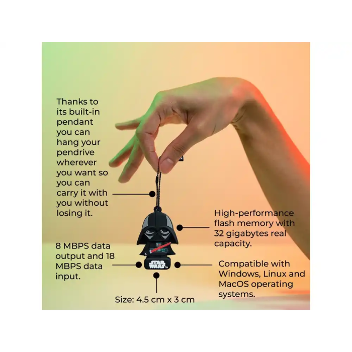 Wondee Star Wars Darth Vader Llavero Pendrive USB 32GB con Adaptador USB C 3
