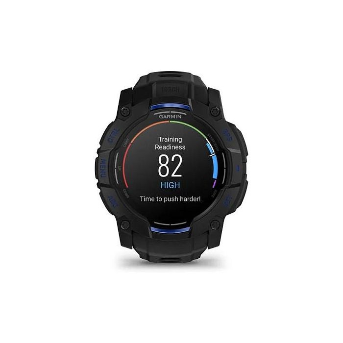 Garmin Instinct 3 Reloj Inteligente con Pantalla AMOLED de 45 mm, GPS, Caja de Aluminio y GFRP, Correa de Silicona Intercambiable Negro/Azul Bolt, Resistencia al Agua 10 ATM