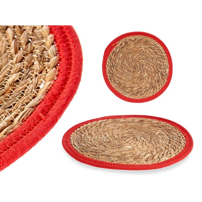 Giftdecor Tapete Natural con Borde Rojo 35x35 cm - Fibra Natural (Set de 48)