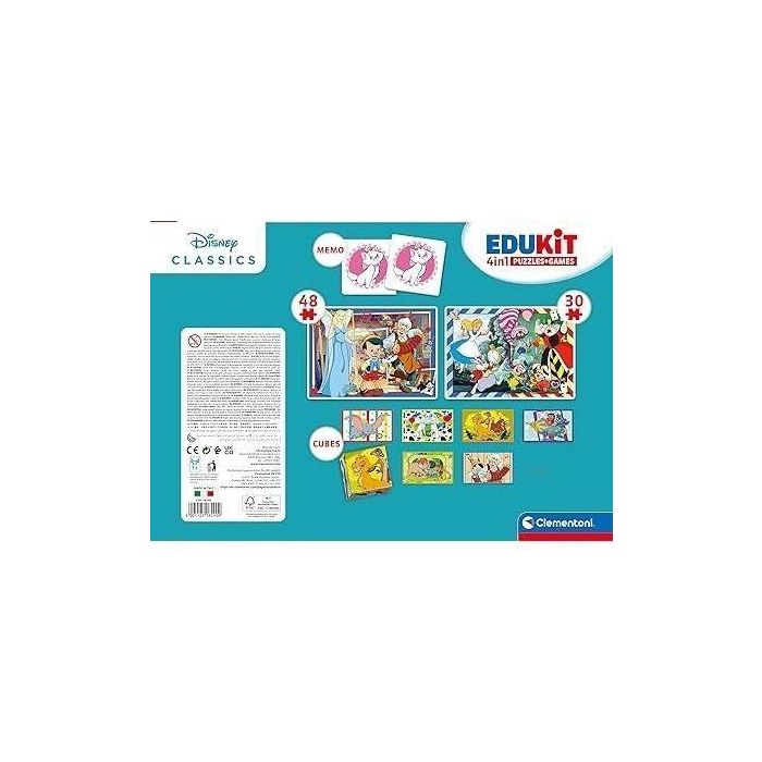 Clementoni - Edukit - Disney - Caja de aprendizaje 4 en 1 - 2 rompecabezas, 1 nota, 1 juego de 6 cubos - Hecho en Italia - A partir de 4 años 3