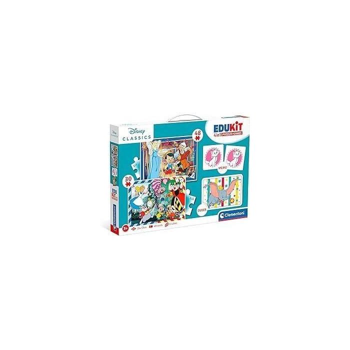 Clementoni - Edukit - Disney - Caja de aprendizaje 4 en 1 - 2 rompecabezas, 1 nota, 1 juego de 6 cubos - Hecho en Italia - A partir de 4 años