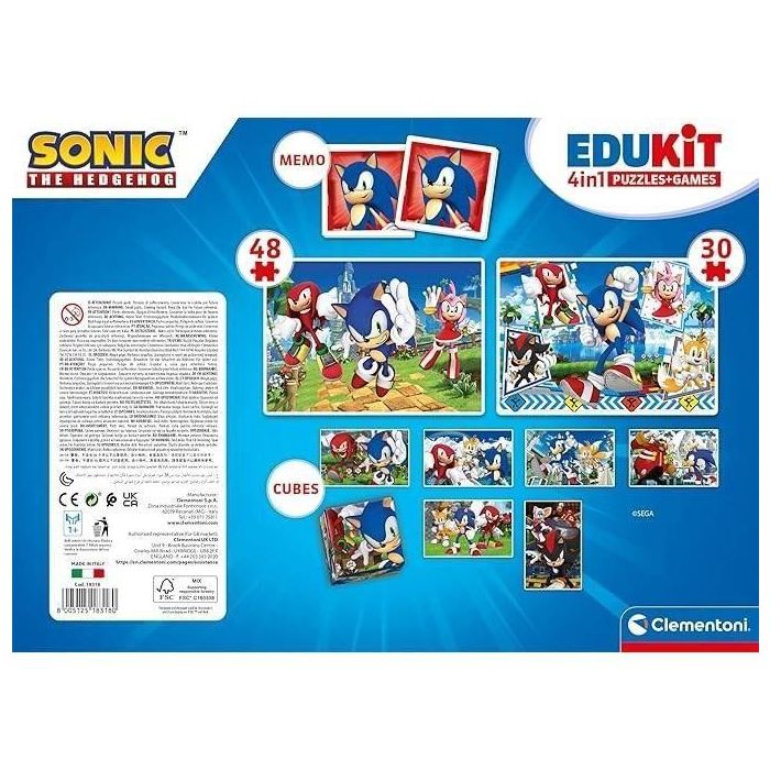 Clementoni - Edukit - Sonic - Caja de aprendizaje 4 en 1 - 2 rompecabezas, 1 nota, 1 juego de 6 cubos - Hecho en Italia - A partir de 4 años 4