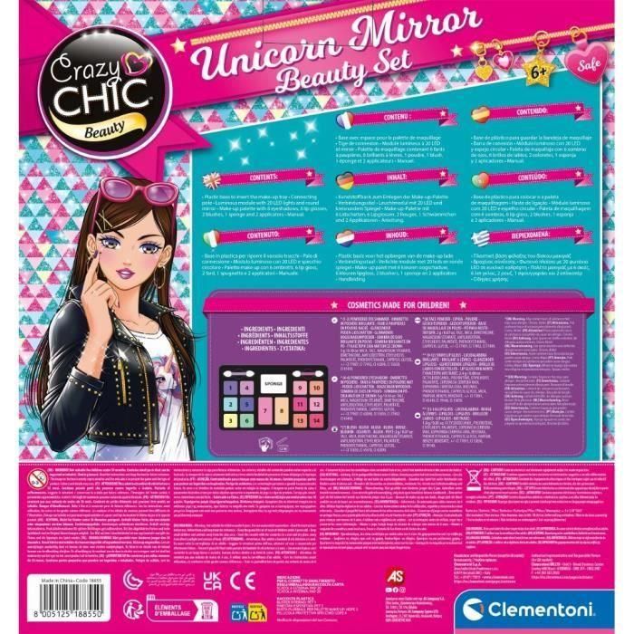 CLEMENTONI - Espejo de maquillaje Unicornio - Aro de luz - Maquillaje y complementos para cabello y uñas - A partir de 7 años 3