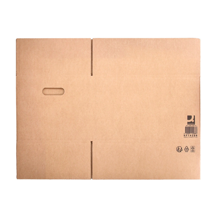 Q-connect Caja para embalar americana ultra resistente con asas, cartón canal doble 7 mm, color kraft, 430x300x250 mm 1 Q-connect Caja para embalar americana ultra resistente con asas, cartón canal doble 7 mm, color kraft, 430x300x250 mm 1