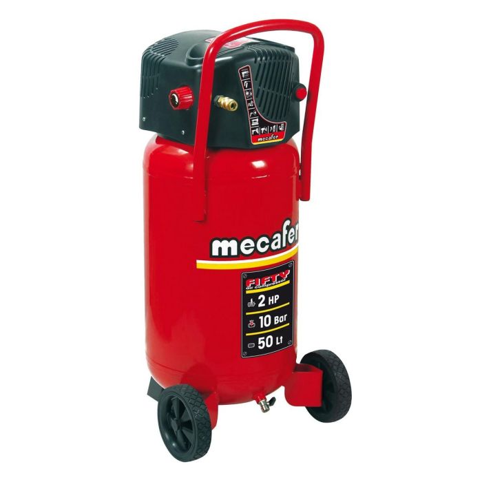 Mecafer FIFTY Compresor de aire vertical 50 L sin aceite 2 HP 10 bar para bricolaje, portátil, con ruedas y manillar 0 Mecafer FIFTY Compresor de aire vertical 50 L sin aceite 2 HP 10 bar para bricolaje, portátil, con ruedas y manillar 0