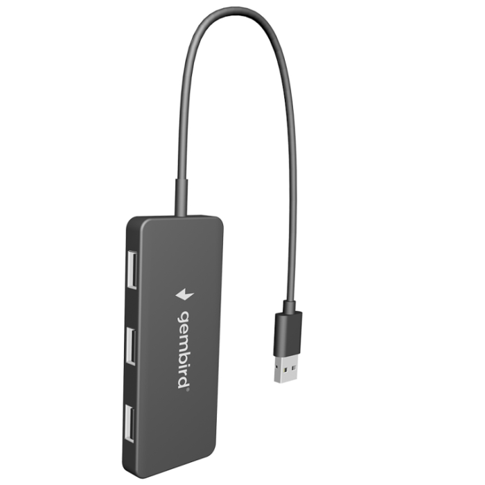 Gembird UHB-U2P4-04 Hub USB 2.0 de 4 Puertos para PC/Portátil, Velocidad 480 Mbit/s, Alimentación USB, Carcasa Plástico Negro