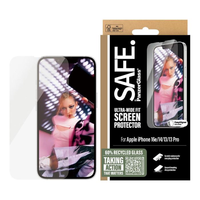 PanzerGlass UWF Protector de Pantalla para iPhone 16e, 14, 13, 13 Pro - Vidrio Templado Resistente a Golpes y Rayones con EasyAligner 1