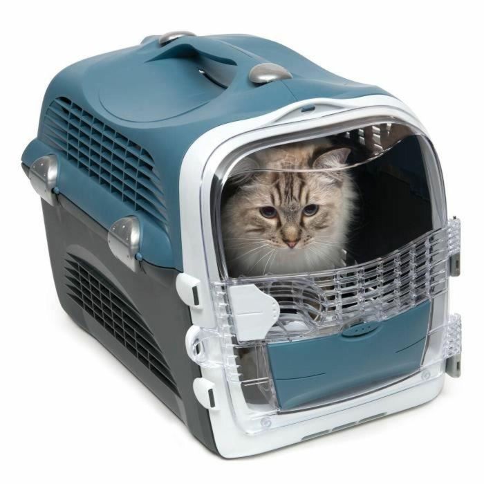 Cat It Jaula de transporte Cabrio para Gatos, multifuncional, con cinturón de seguridad, piso antideslizante, Azul gris (51x33x35 cm) 1