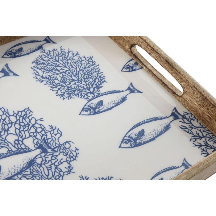 Bandeja Mediterraneo DKD Home Decor Blanco Azul 27 x 5.5 x 43.5 cm Set de 2 1