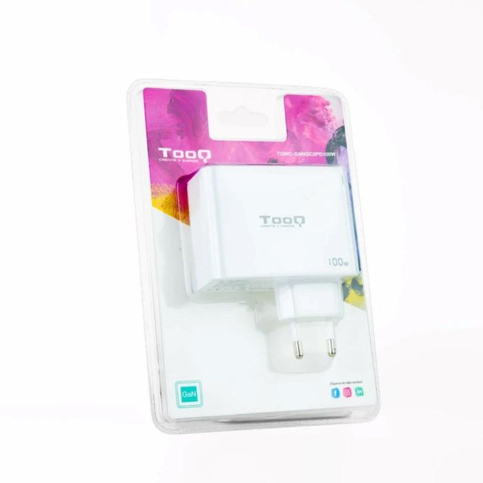 Tooq TQWC-GANQC2PD100W Cargador de Pared GaN 2xUSB-C PD + USB-A QC 100W Blanco 1