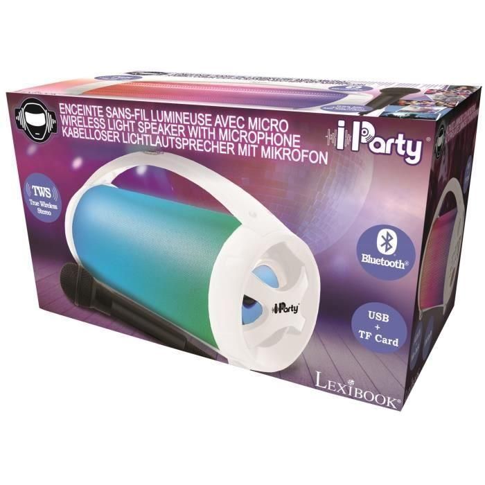 Lexibook iParty Altavoz Inalámbrico Bluetooth Portátil con Micrófono Extraíble, Luces LED y Doble Disco. 30x16x17cm 4