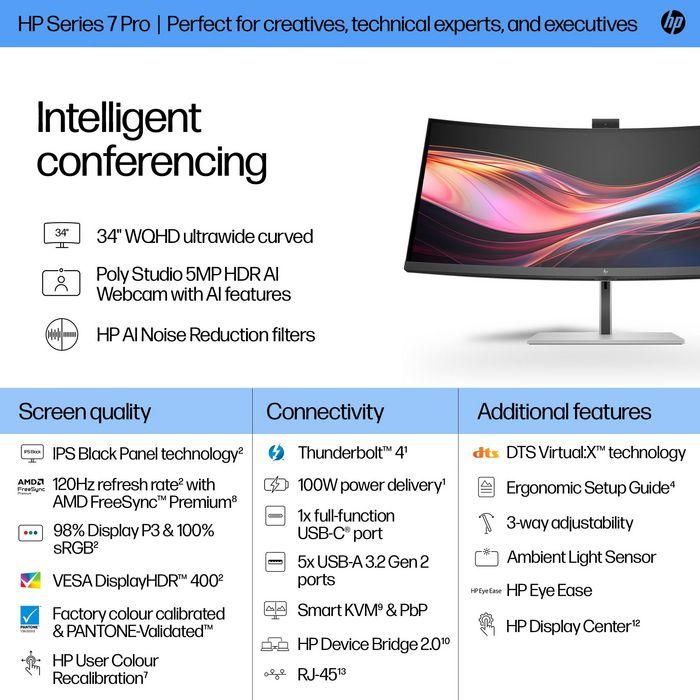 HP Series 7 Pro 34 inch WQHD Conferencing Monitor - 734pm 12 HP Series 7 Pro 34 inch WQHD Conferencing Monitor - 734pm 12
