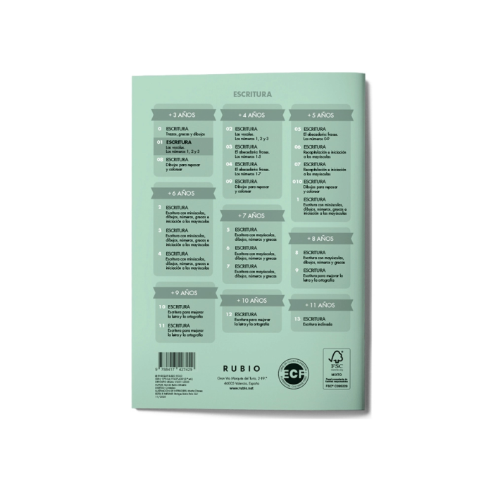 Rubio Cuaderno Caligrafia Nº 01 - Desarrollo de destrezas motrices para lenguaje escrito, 18x210x155 mm 2